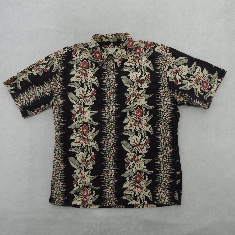 Cooke Street Hawaiian Shirt Mens Large Black Floral Cotton Aloha Button Up